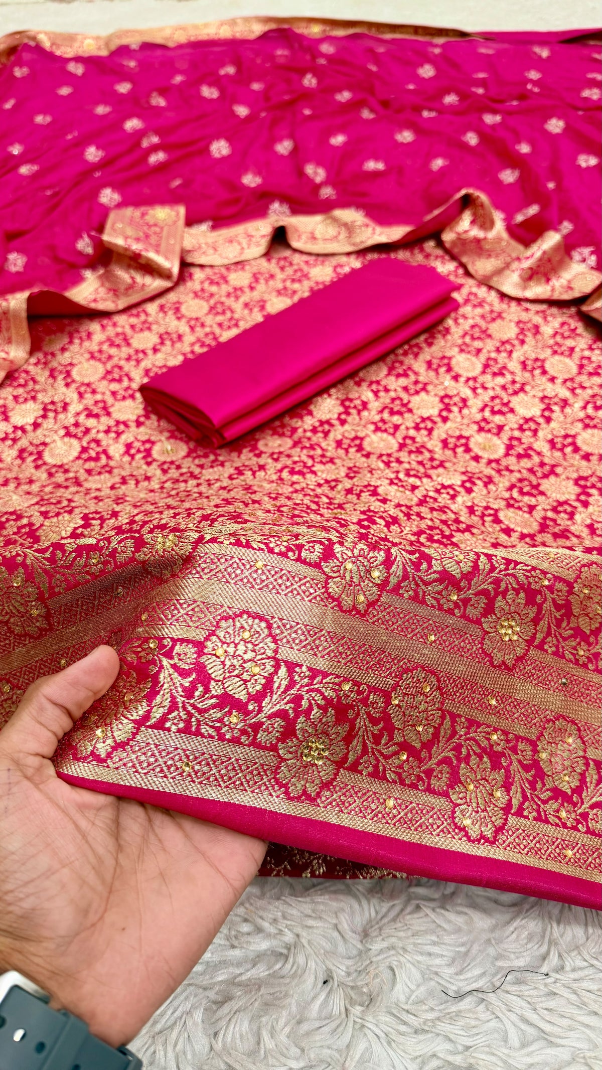 RANI PINK BANARASI KIMKHAB SUIT