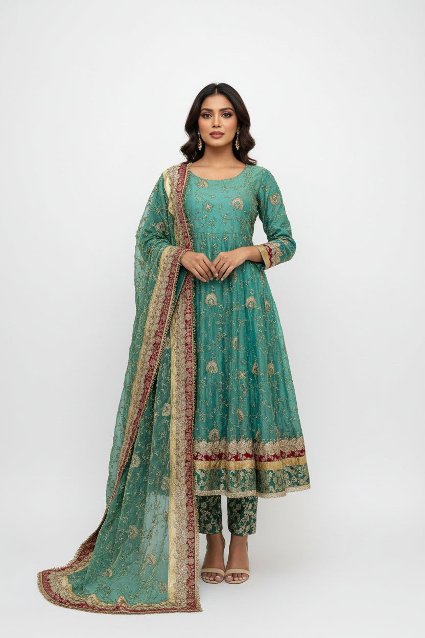 ITALIAN SHIMMER SILK BASED SKY BLUE ANARKALI