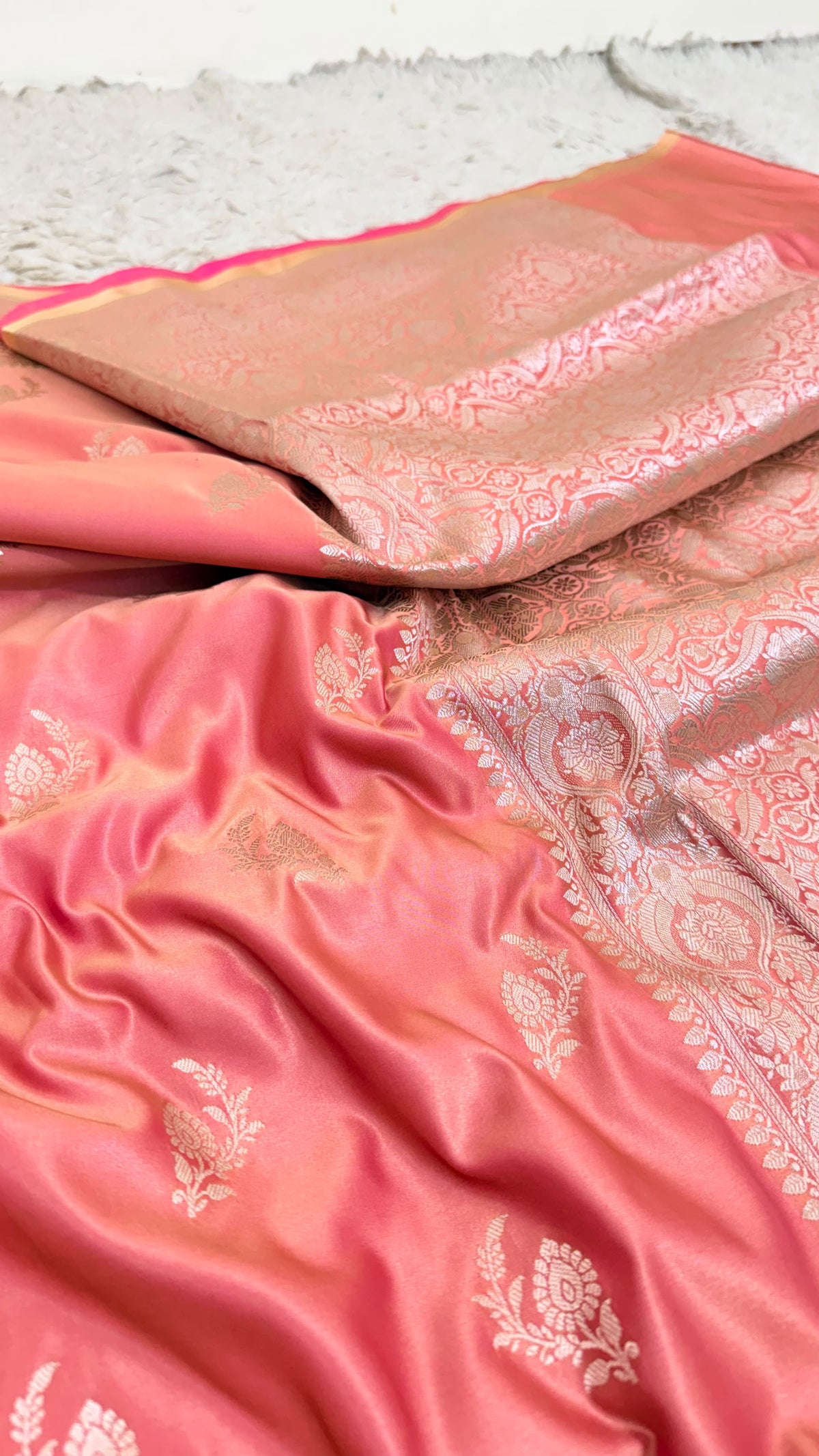 CANDLELIGHT PEACH BUTI MASHRU KATAAN SILK
