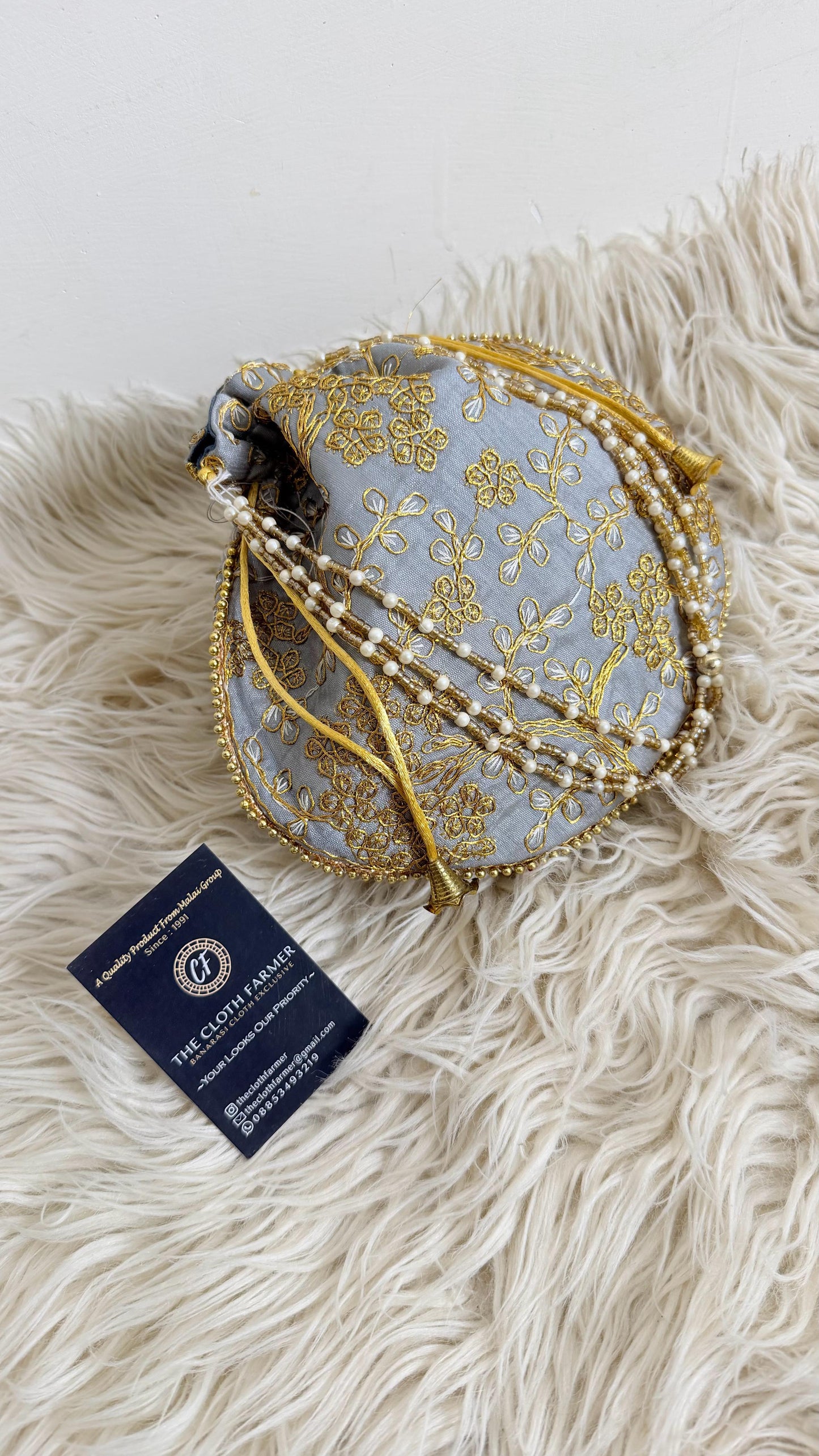 BANARASI EMBROIDED GREY COLOR POTLI