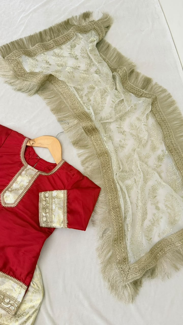 Red kimkhab gharara for little princess