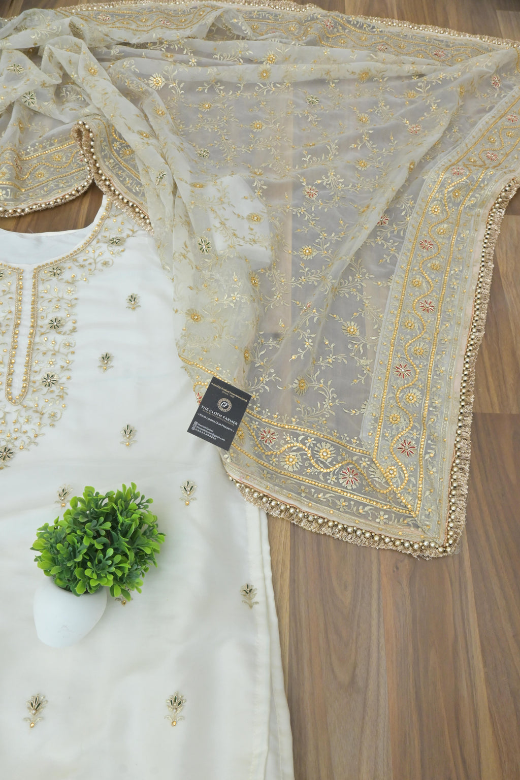 Off white handwork meenakari embroiderded gharara