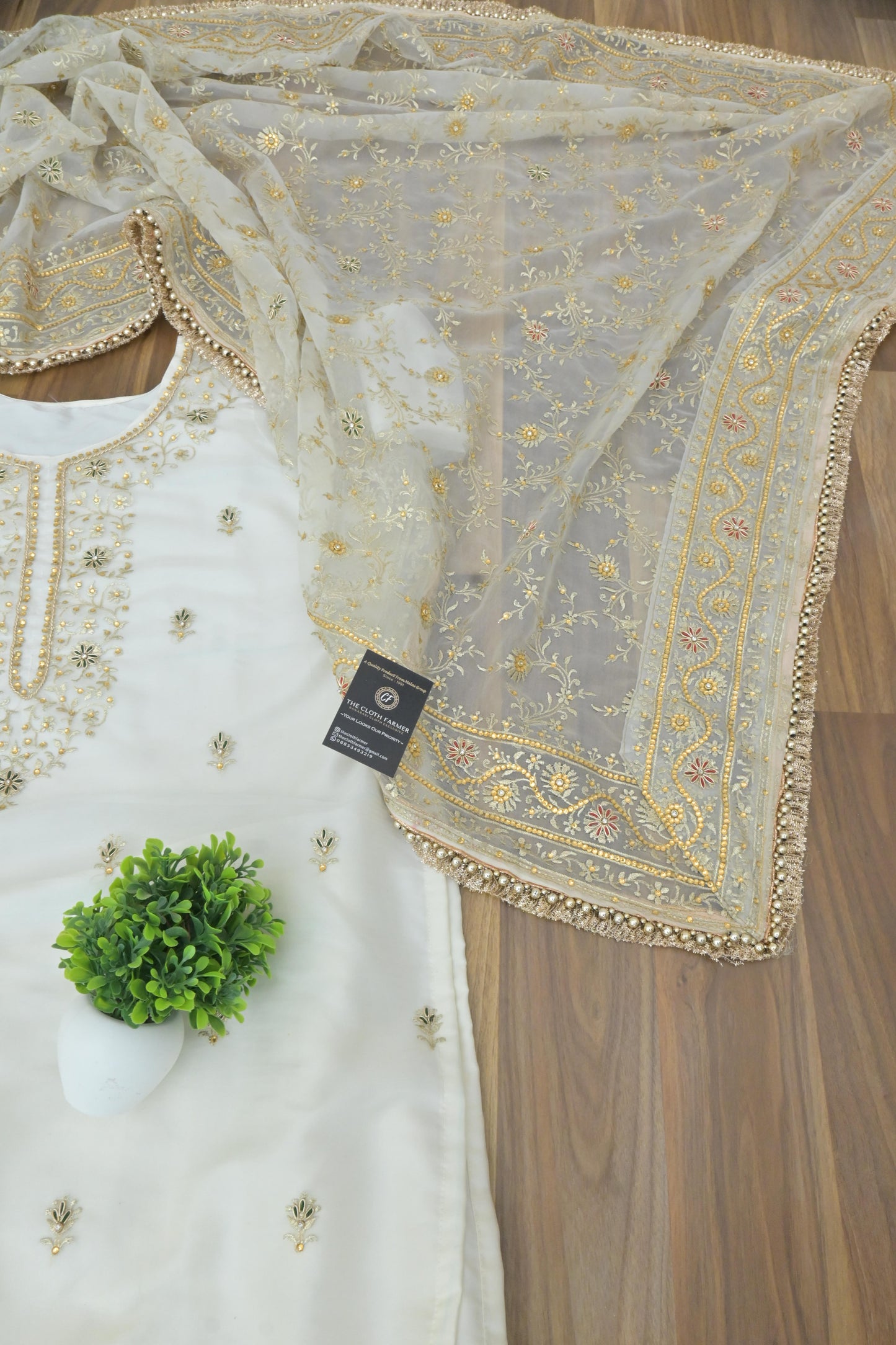 Off white handwork meenakari embroiderded gharara