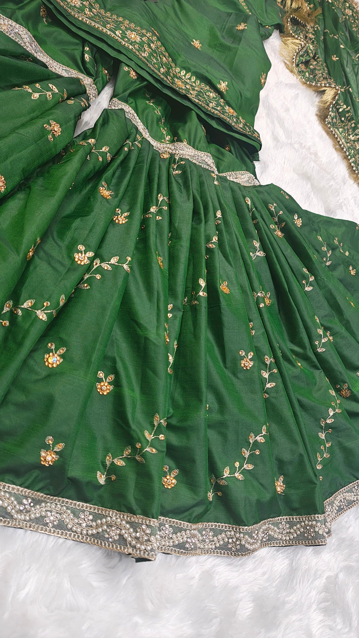 Dark Mehandi Green aada pattern Embroidered Gharara with Viscose silk base