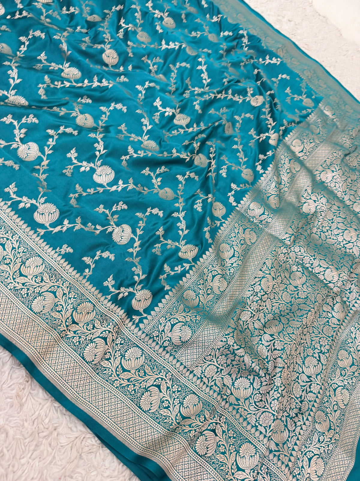 TEAL MASHRU KATAAN SILK SAREE