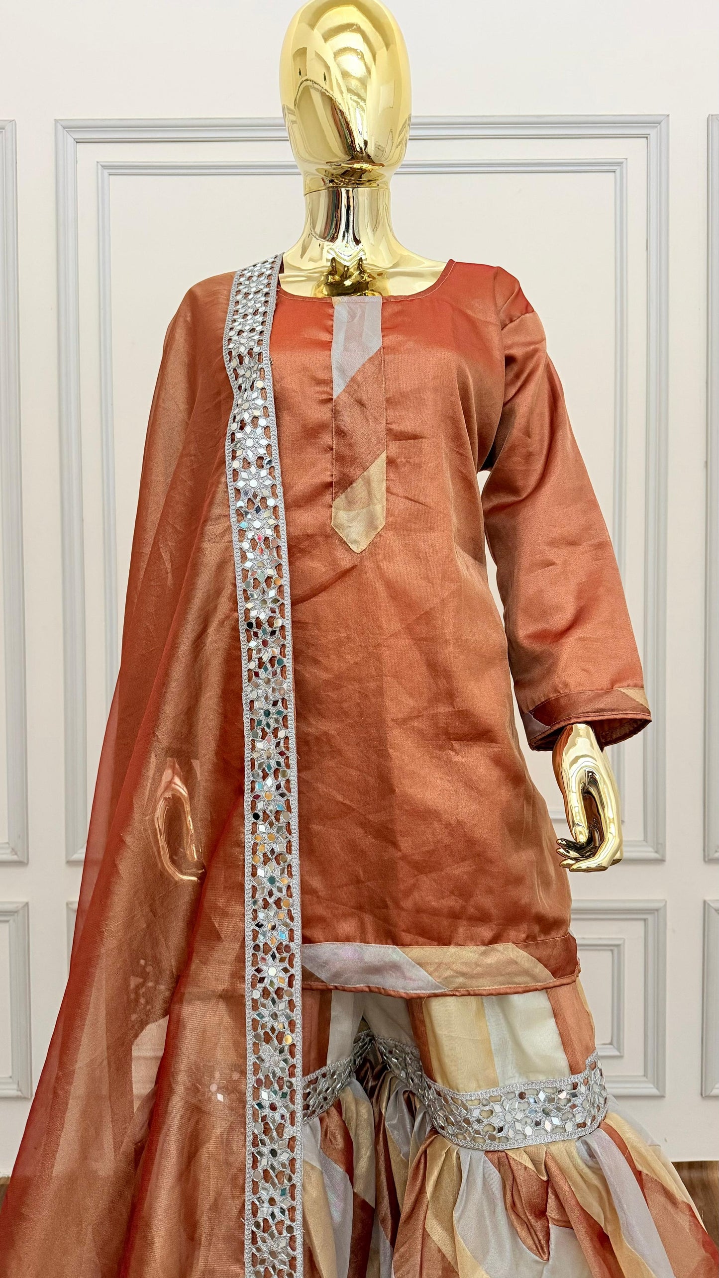 TRI COLOR TISSUE SILK GHARARA