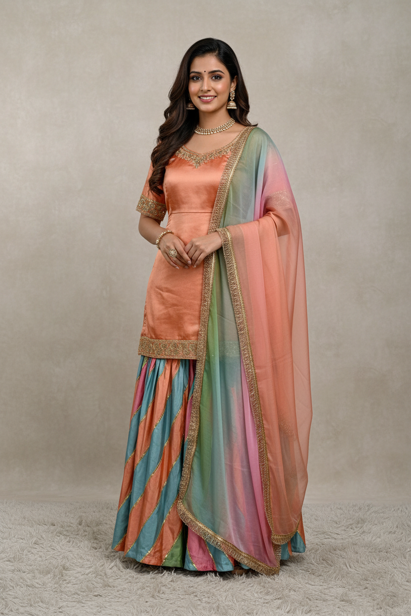 GOTA PATTI MULTI COLOR LIGHT SHADE  GHARARA