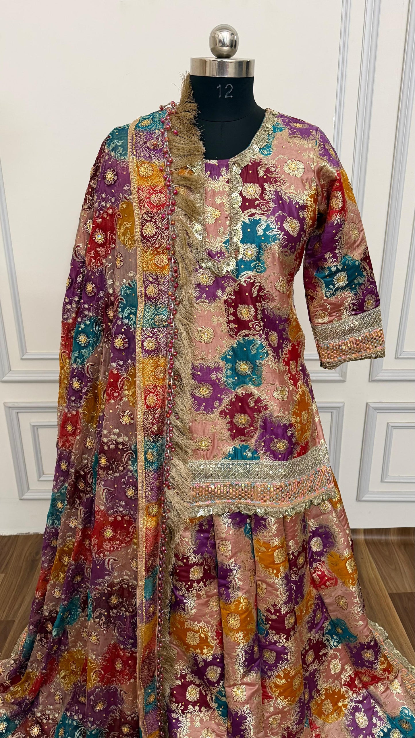 BANARASI CHATRAPATI GHARARA KATAN SILK BASED lahenga