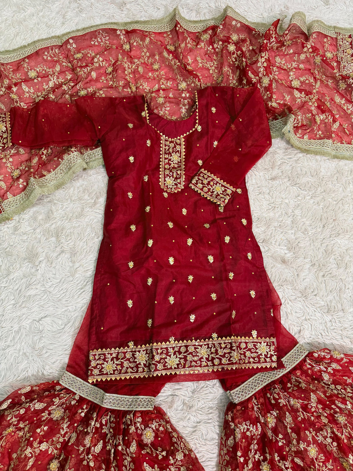 MAROON ORGANZA KIDS GHARARA
