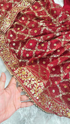 Bridal Maroon Jaal Pattern Embroidered Gharara
