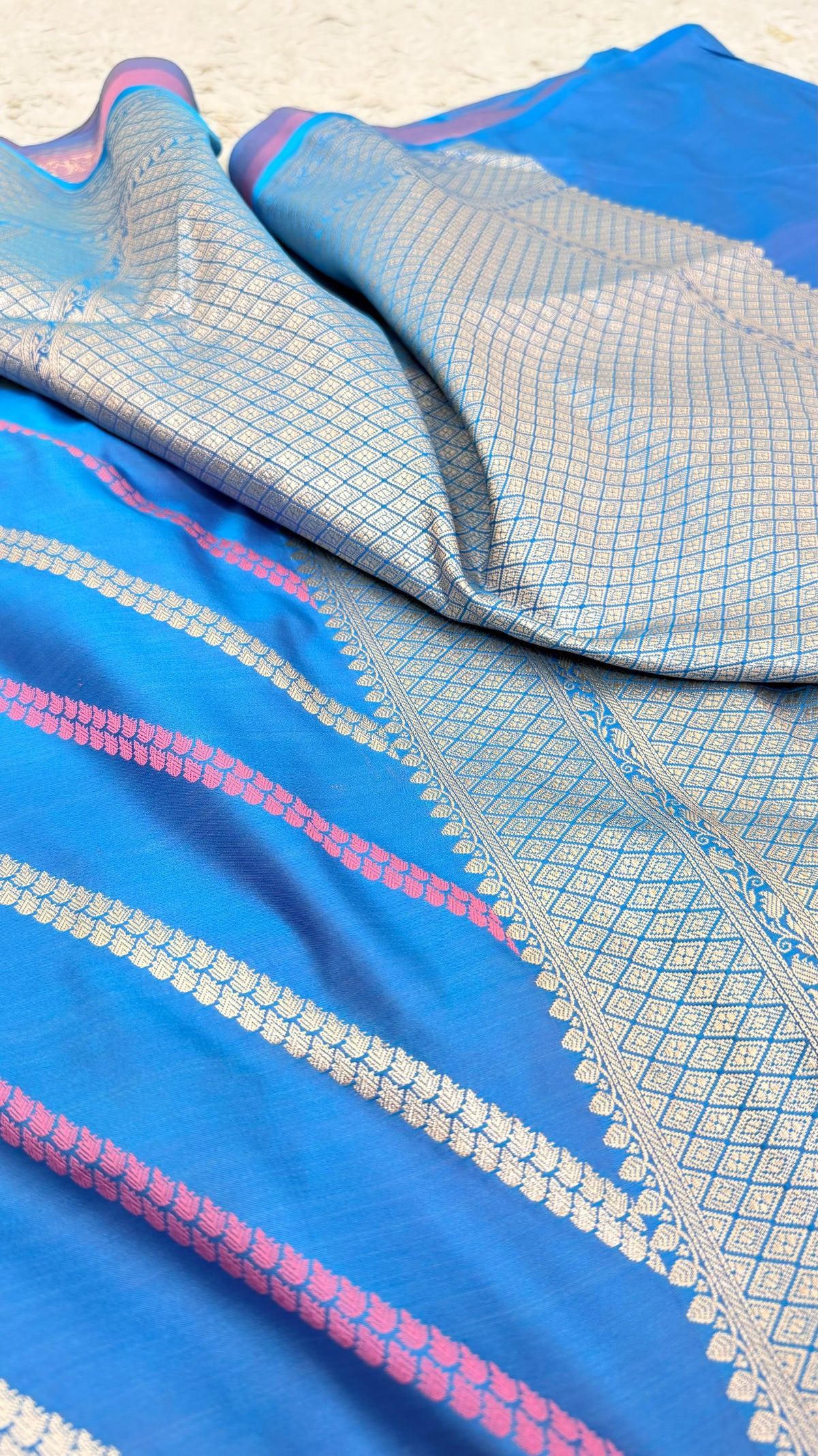 ROYAL BLUE ADA DESIGN MASHRU KATAAN SILK
