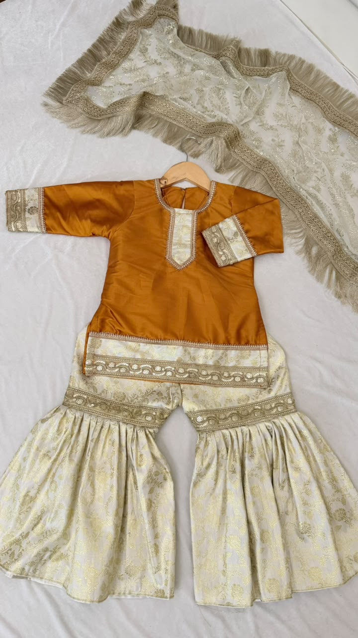 Mustard kimkhab gharara for little princess