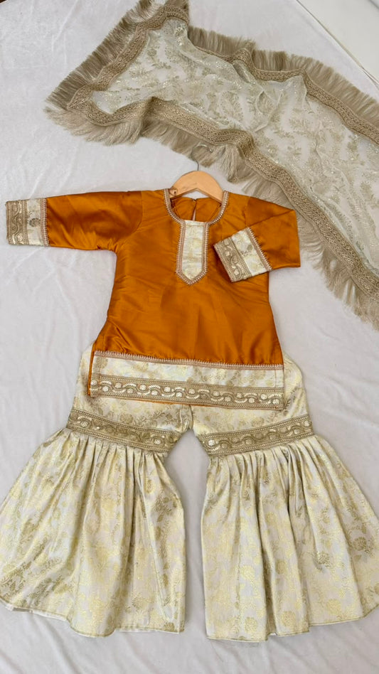 Mustard kimkhab gharara for little princess