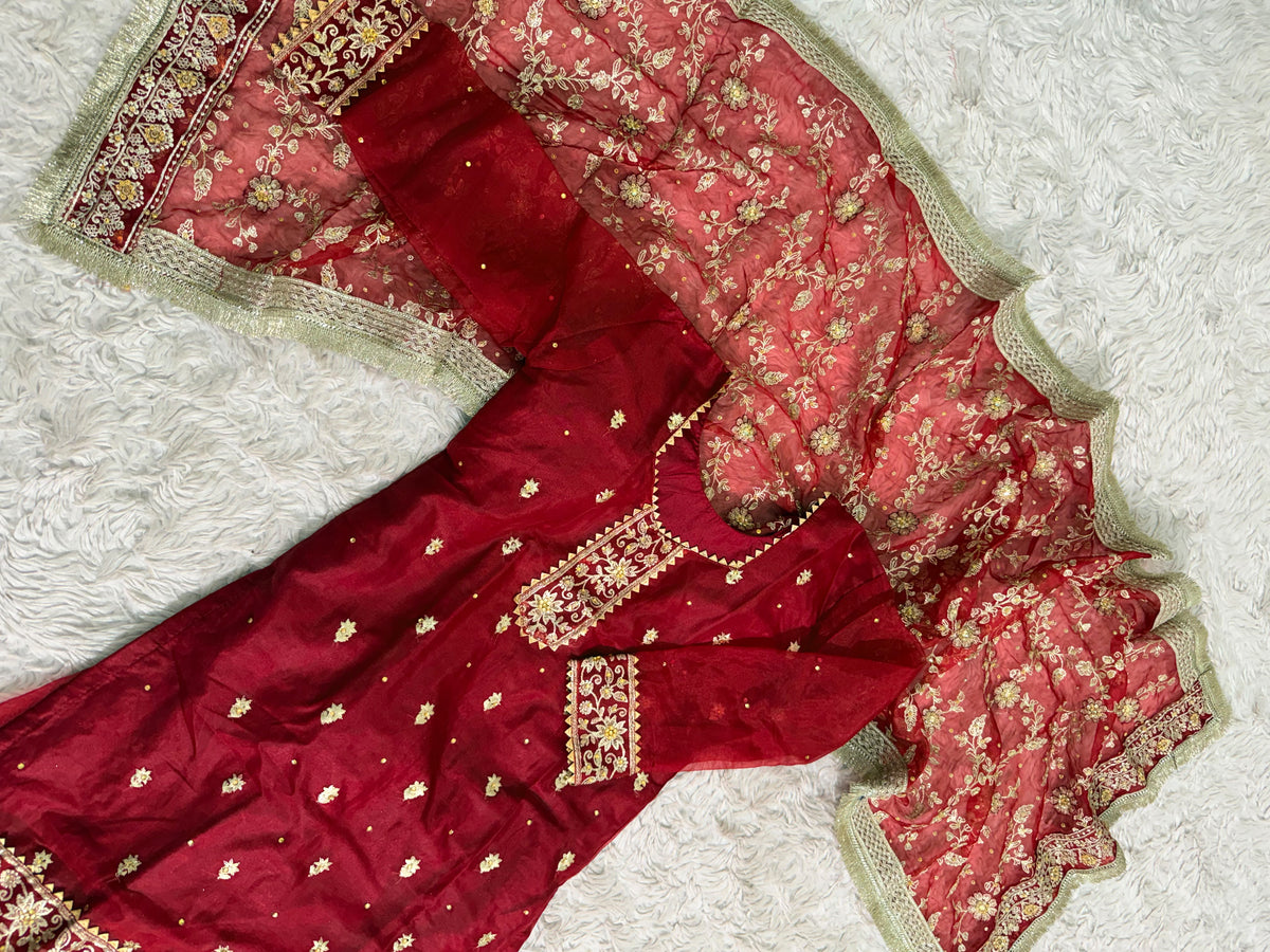 MAROON ORGANZA KIDS GHARARA