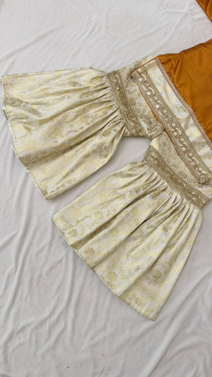 Mustard kimkhab gharara for little princess