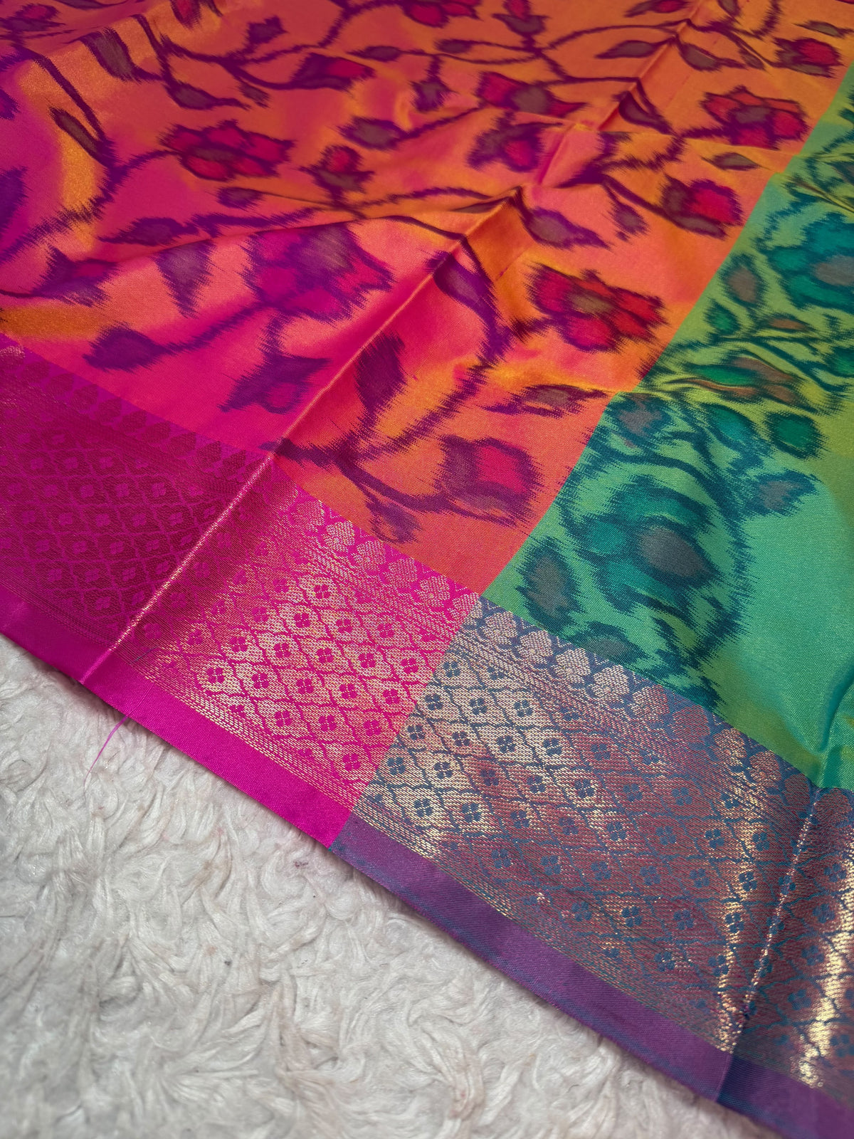 PINKISH PEACH IKAT PRINT SAREE