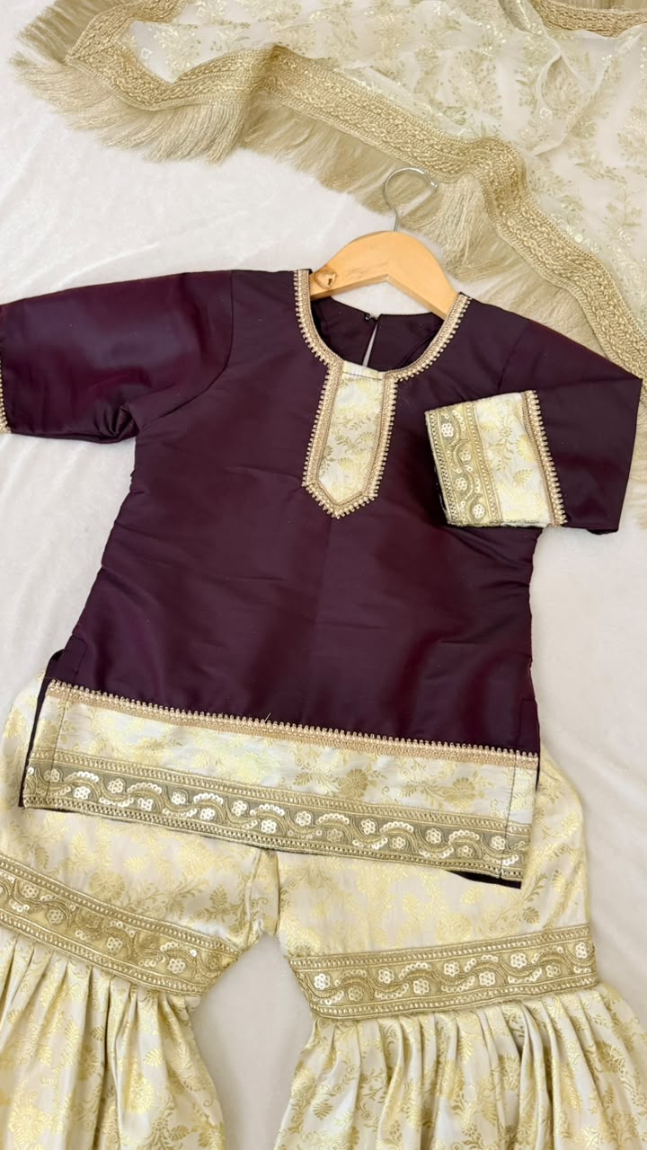Imperial purple kimkhab gharara for little princess