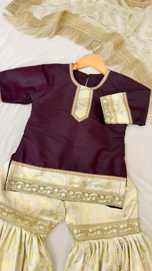 Imperial purple kimkhab gharara for little princess