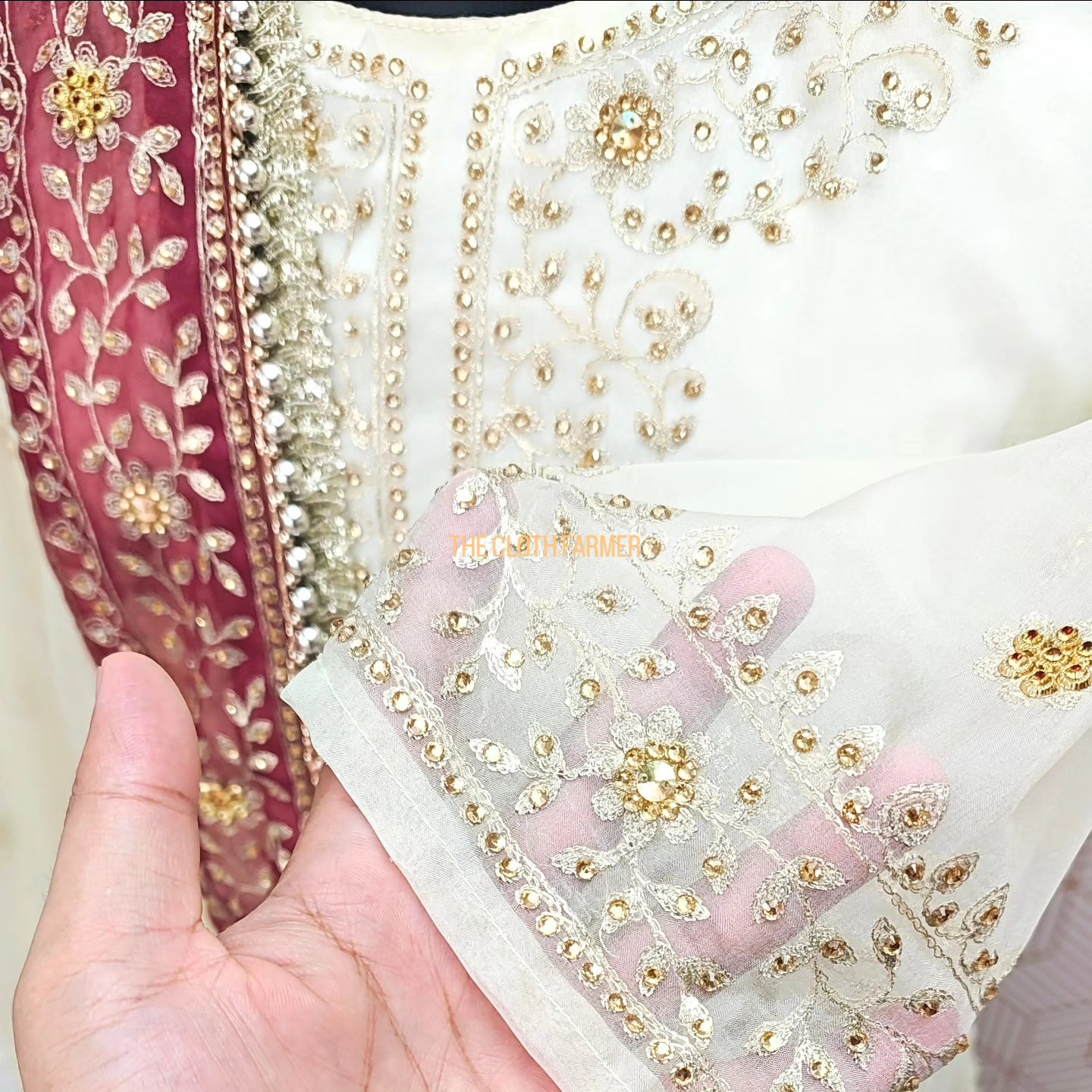 Off white booti Embroidered Gharara
