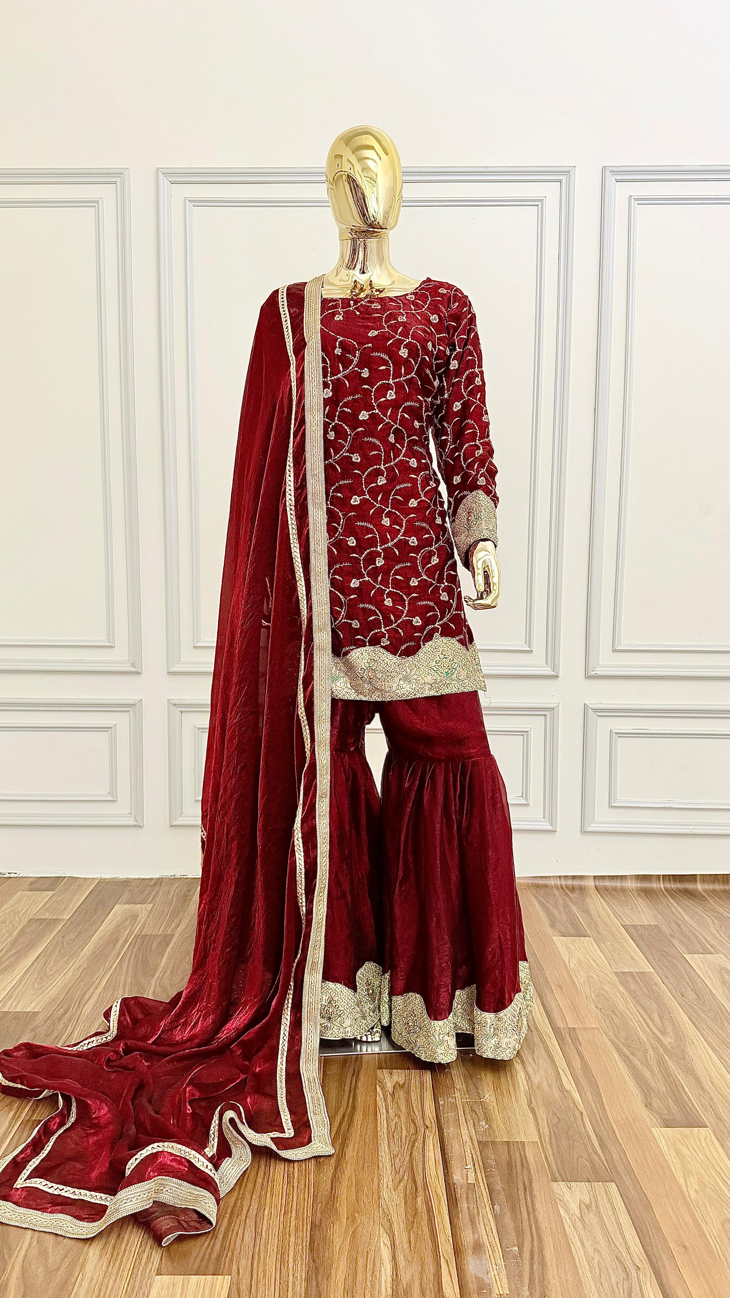 MAROON SHADE MINIMALISTIC GHARARA