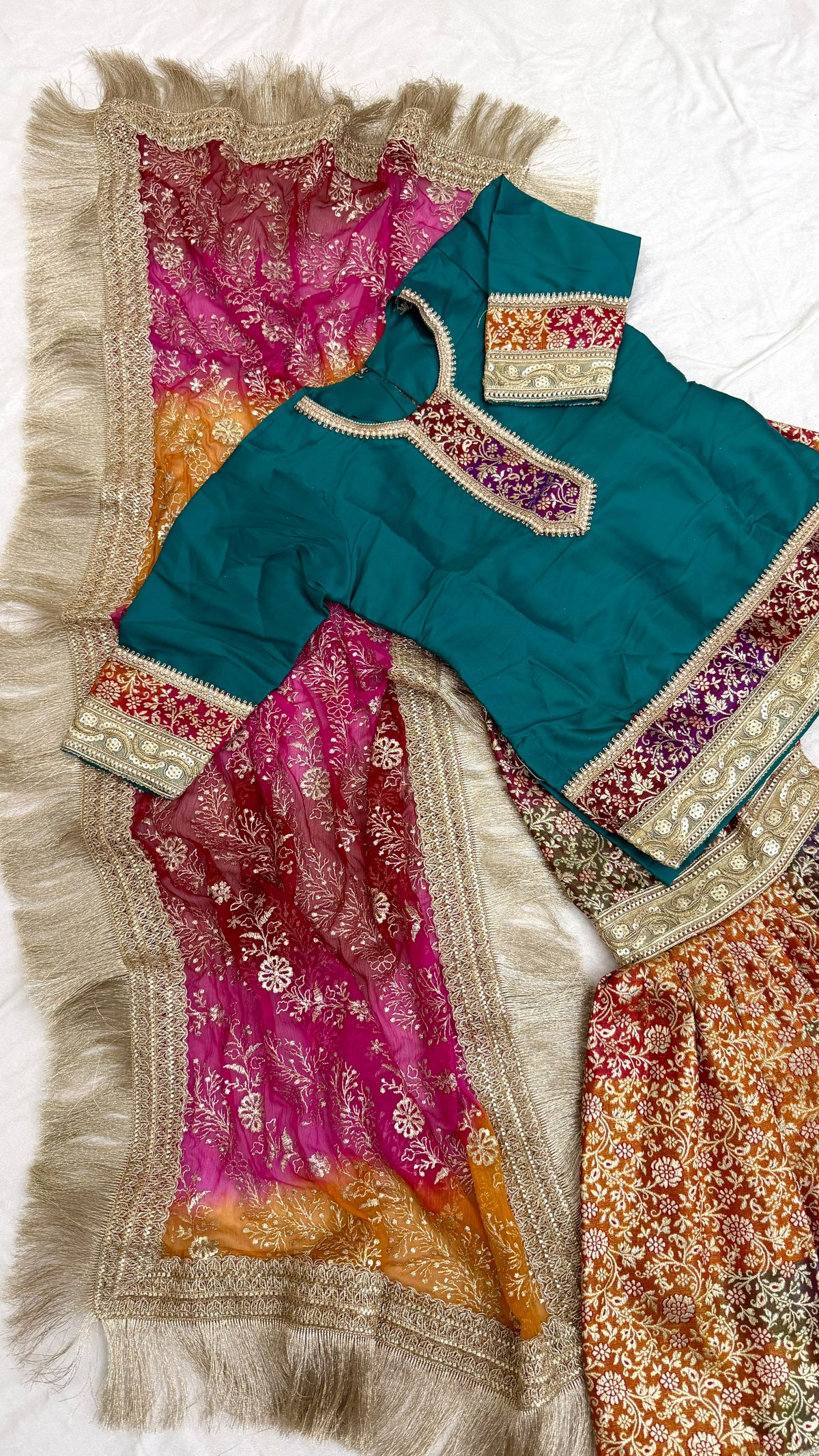 RAMA GREEN TOP RAINBOW GHARARA
