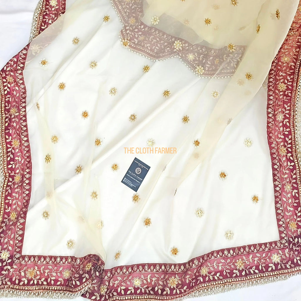 Off white booti Embroidered Gharara