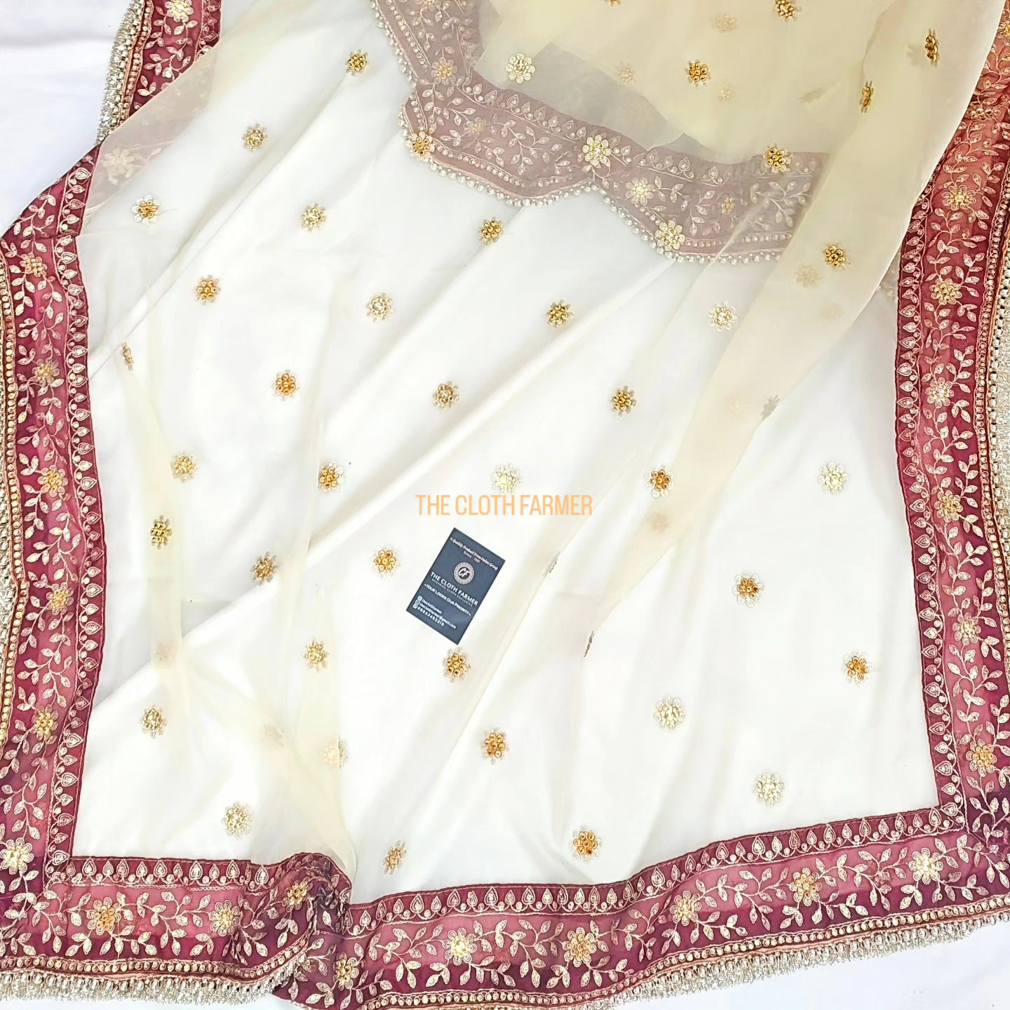 Off white booti Embroidered Gharara