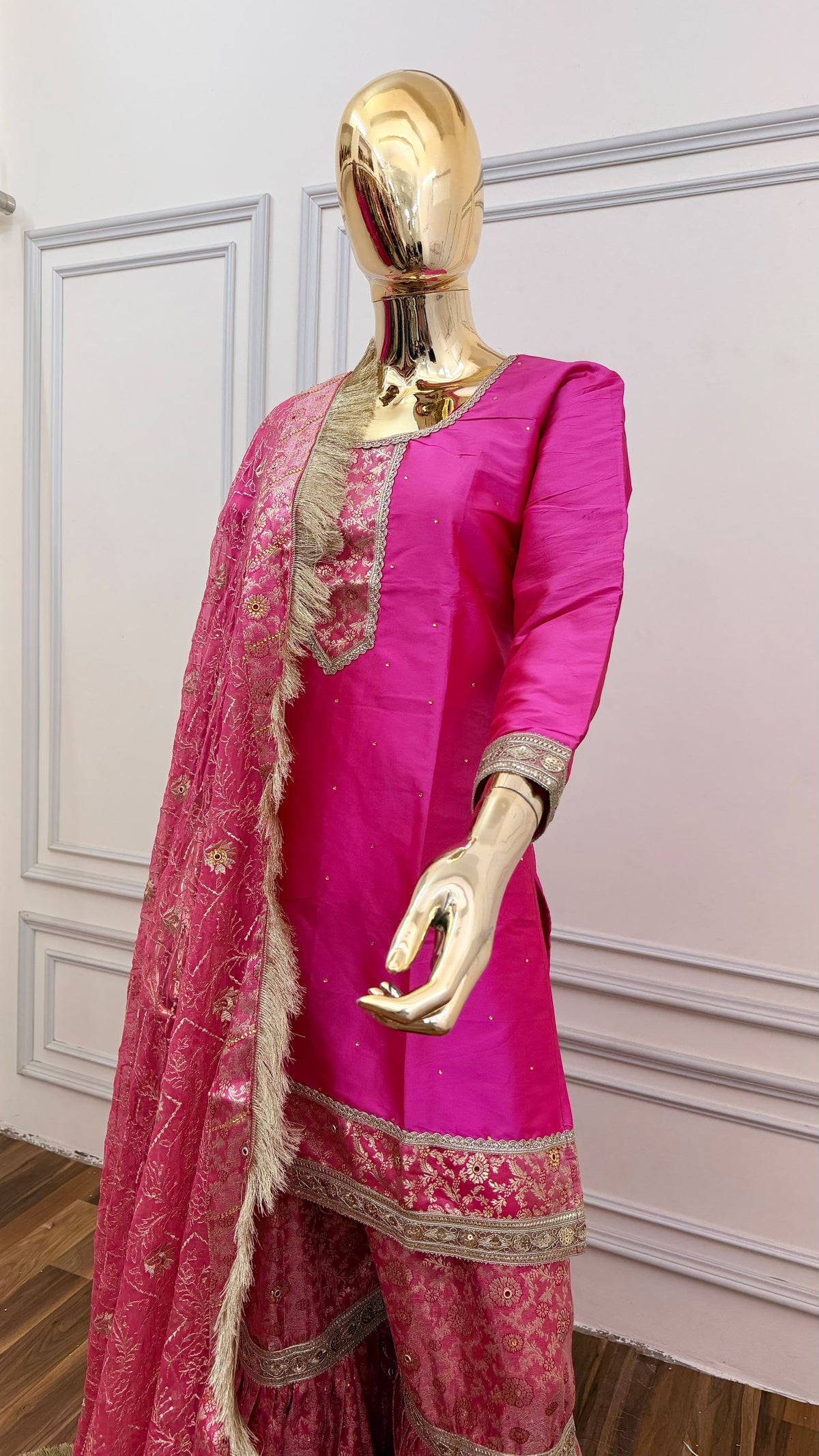 PASTLE PINK PLAN TOP KIMKHAB GHARARA