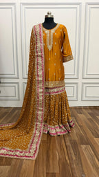 MUSTARD WITH RANI BOARDER GEORGETTE GHARARA