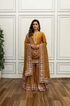 MUSTARD WITH RANI BOARDER GEORGETTE GHARARA