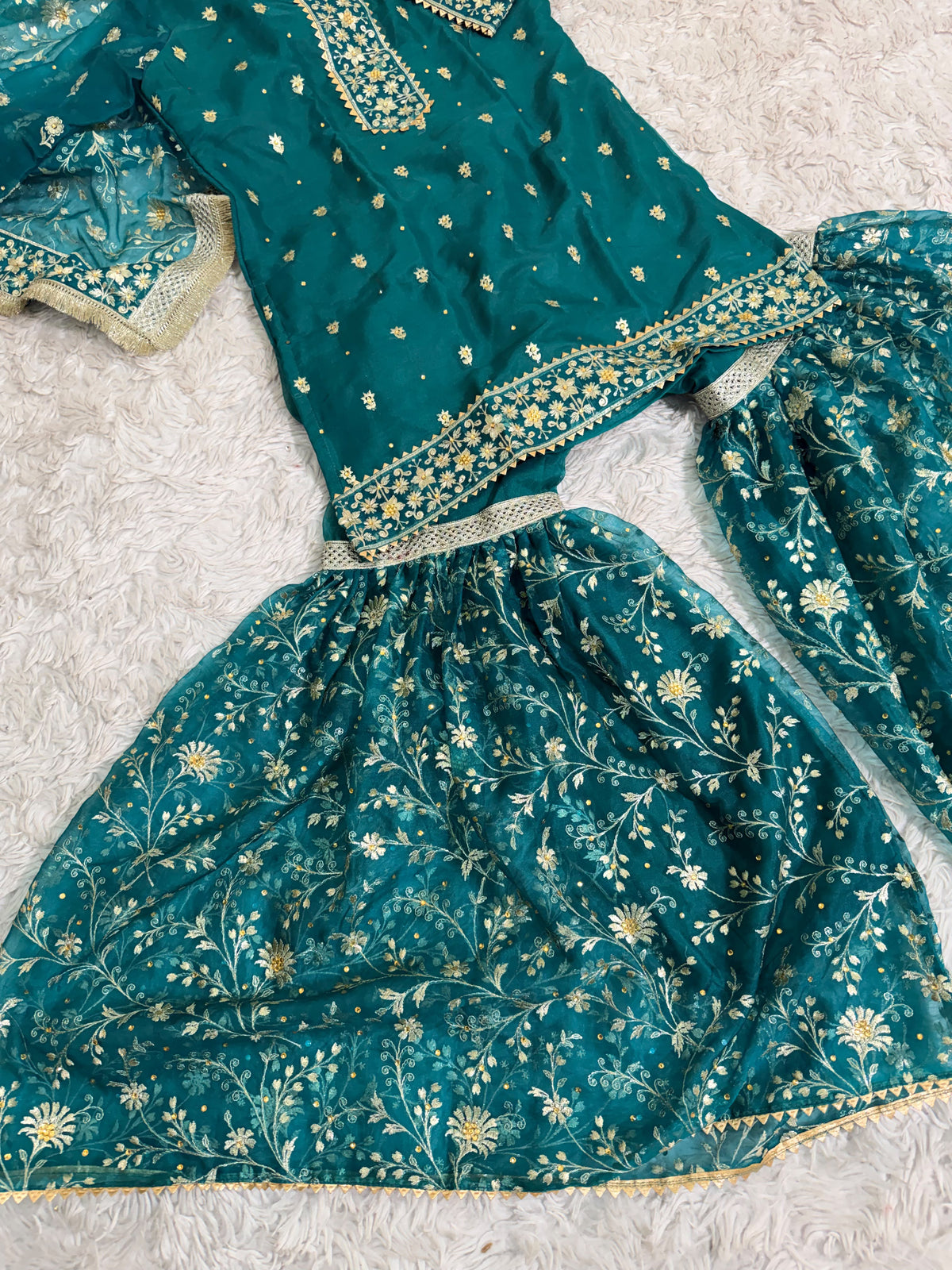 PASTLE GREEN ORGANZA KIDS GHARARA