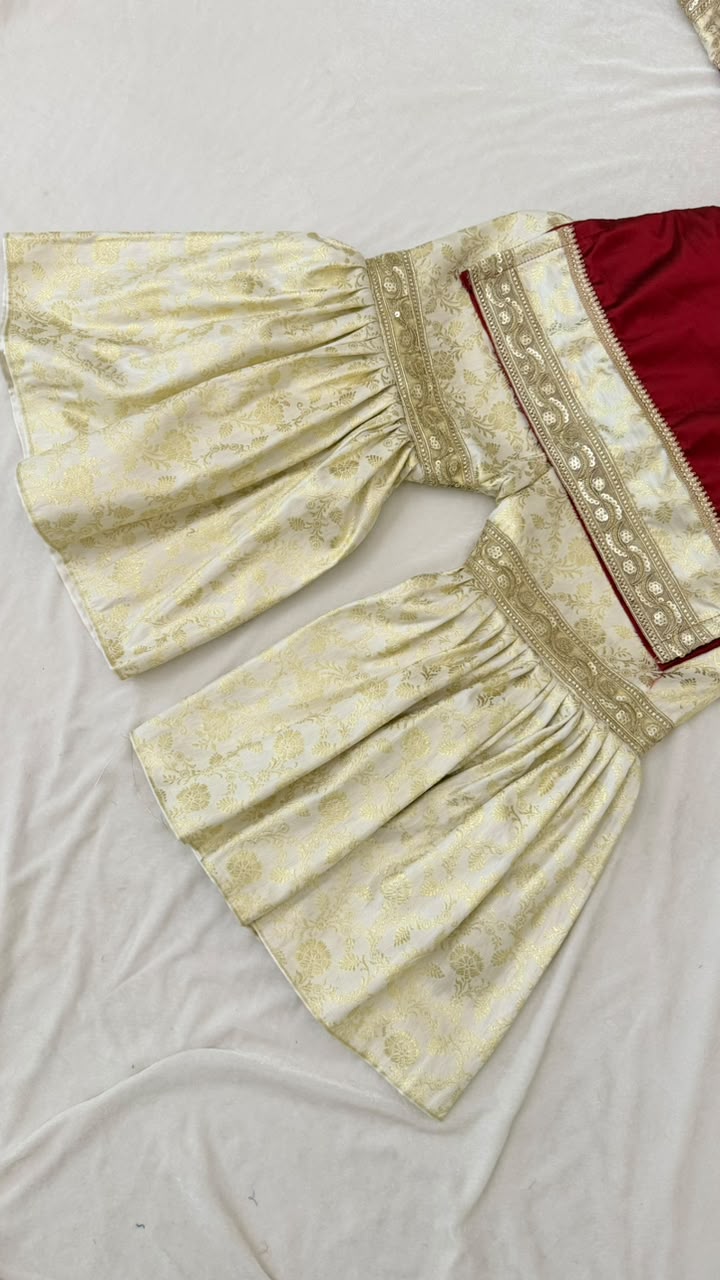 maroon kimkhab gharara for little princess