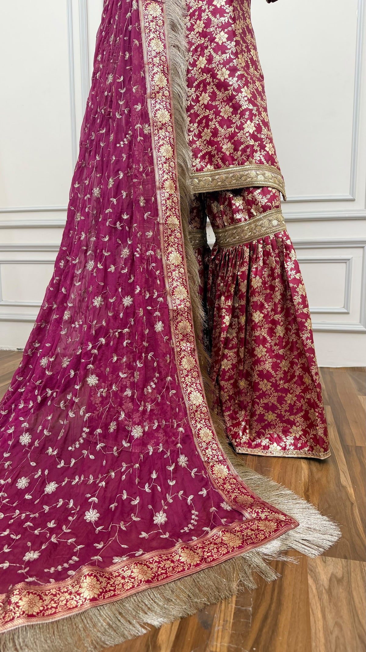 PYAJI TOP GHARARA WITH STONE WORK