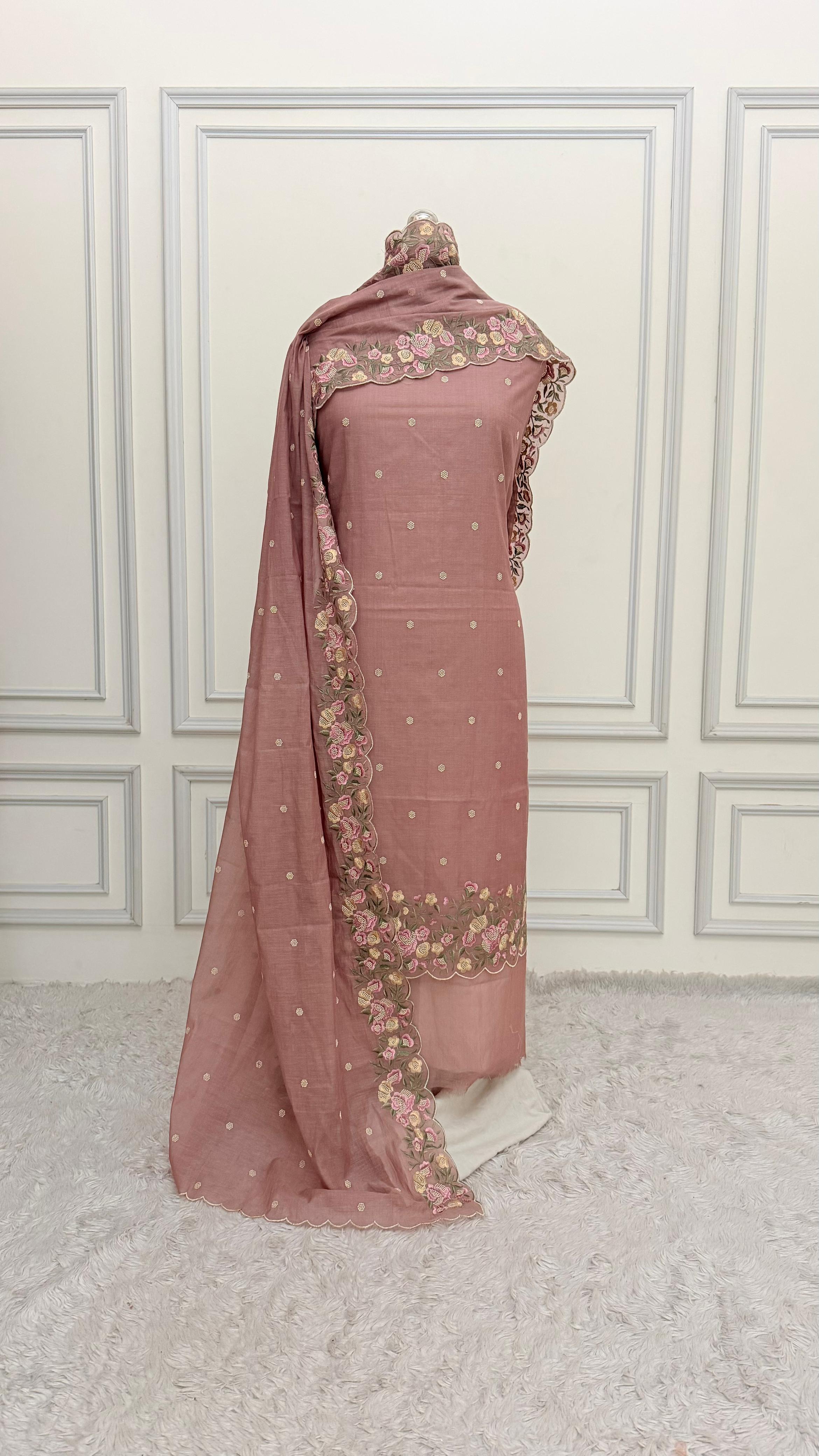 FLORAL DUSTY ROSE COTTON MUL 3 PIECE SUIT