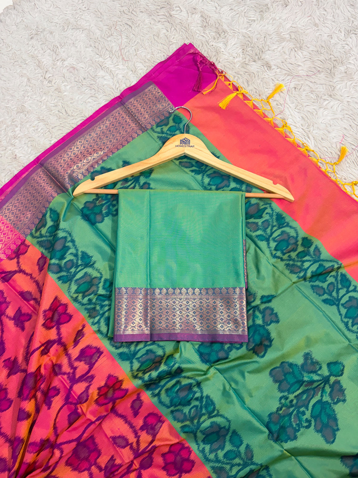 PINKISH PEACH IKAT PRINT SAREE