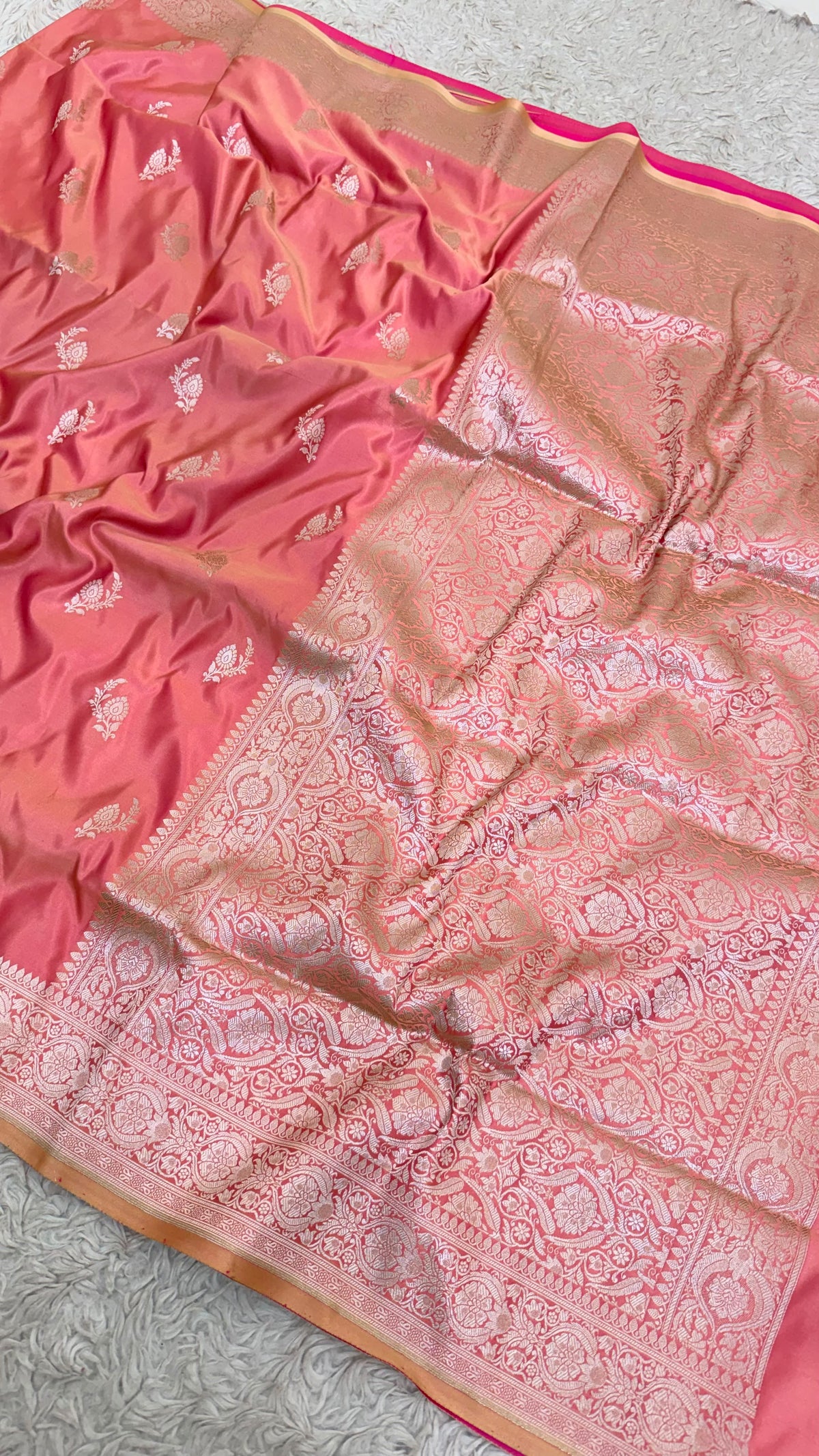 CANDLELIGHT PEACH BUTI MASHRU KATAAN SILK