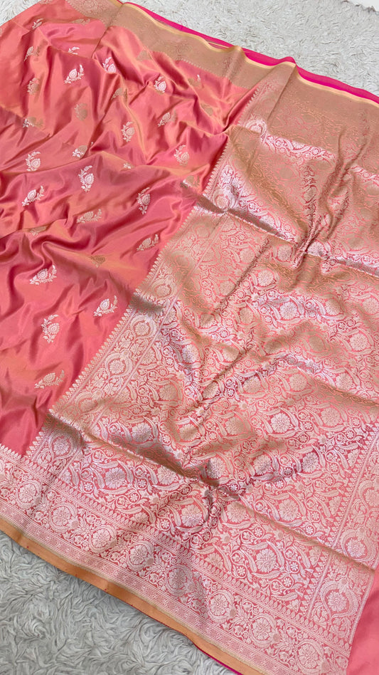 CANDLELIGHT PEACH BUTI MASHRU KATAAN SILK