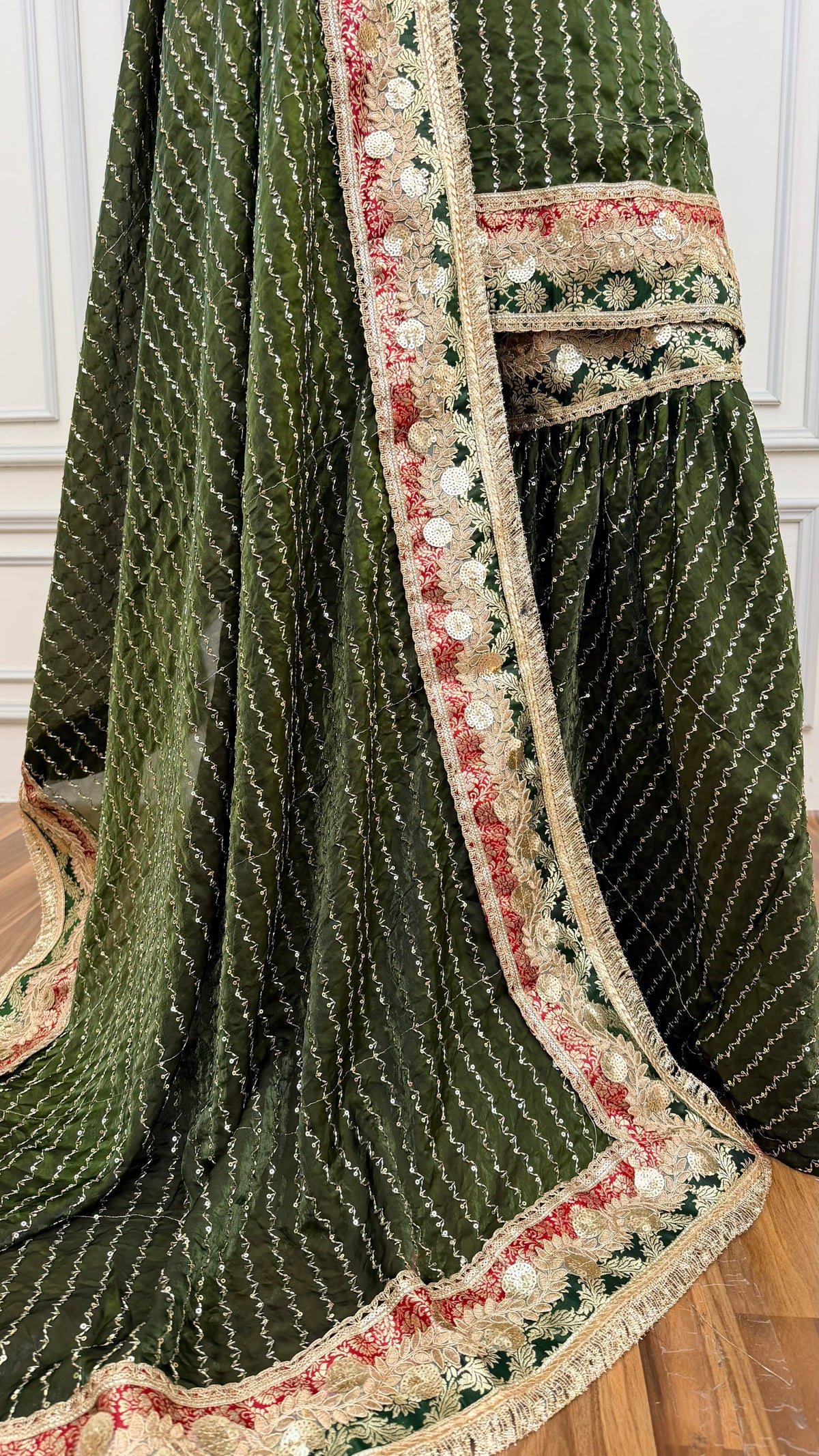 DARK MEHENDI DIAGONAL DESIGN RAMPURI GHARARA