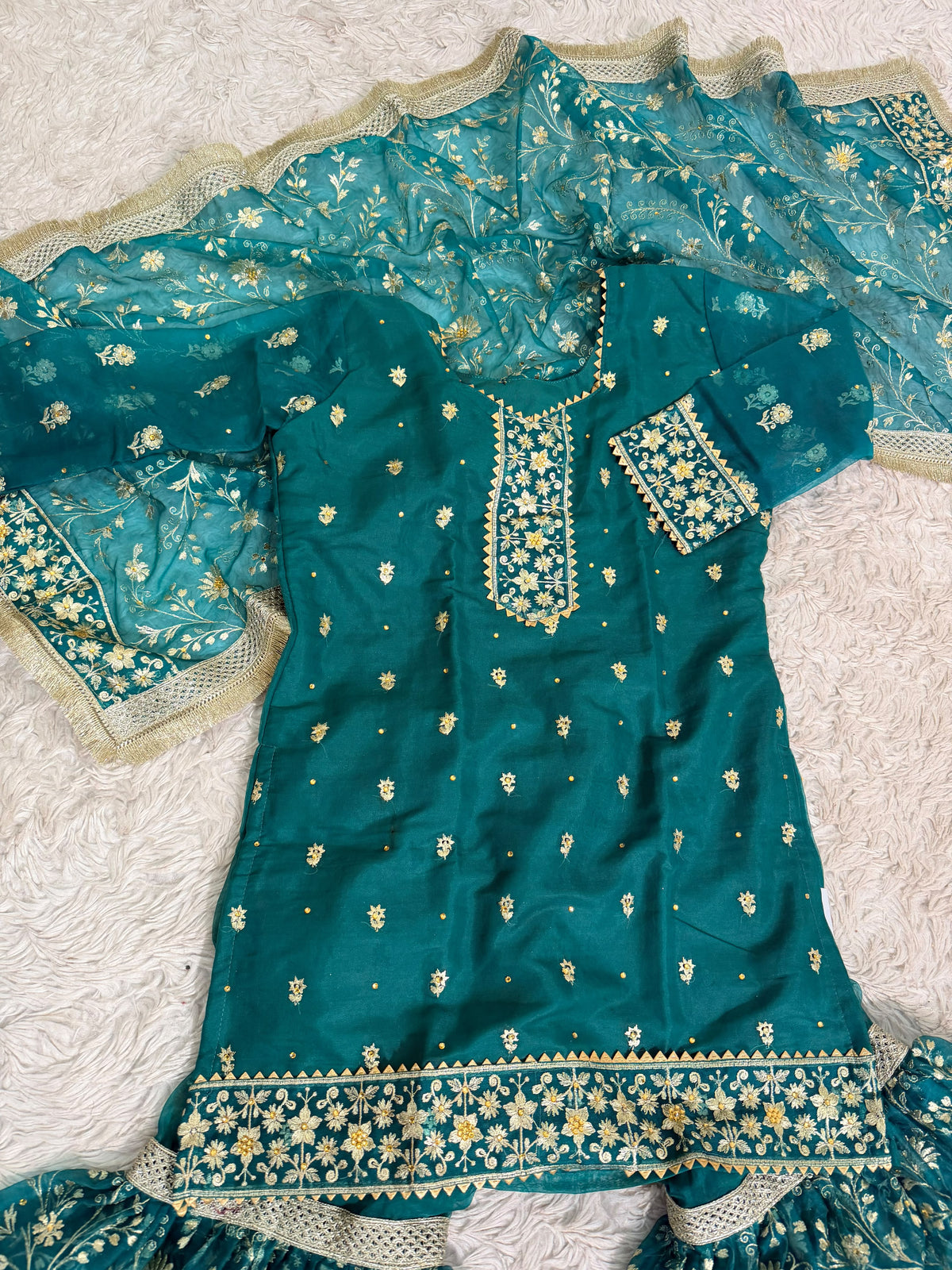 PASTLE GREEN ORGANZA KIDS GHARARA