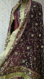 Coffee maroon Embroidered Gharara with Viscose silk base