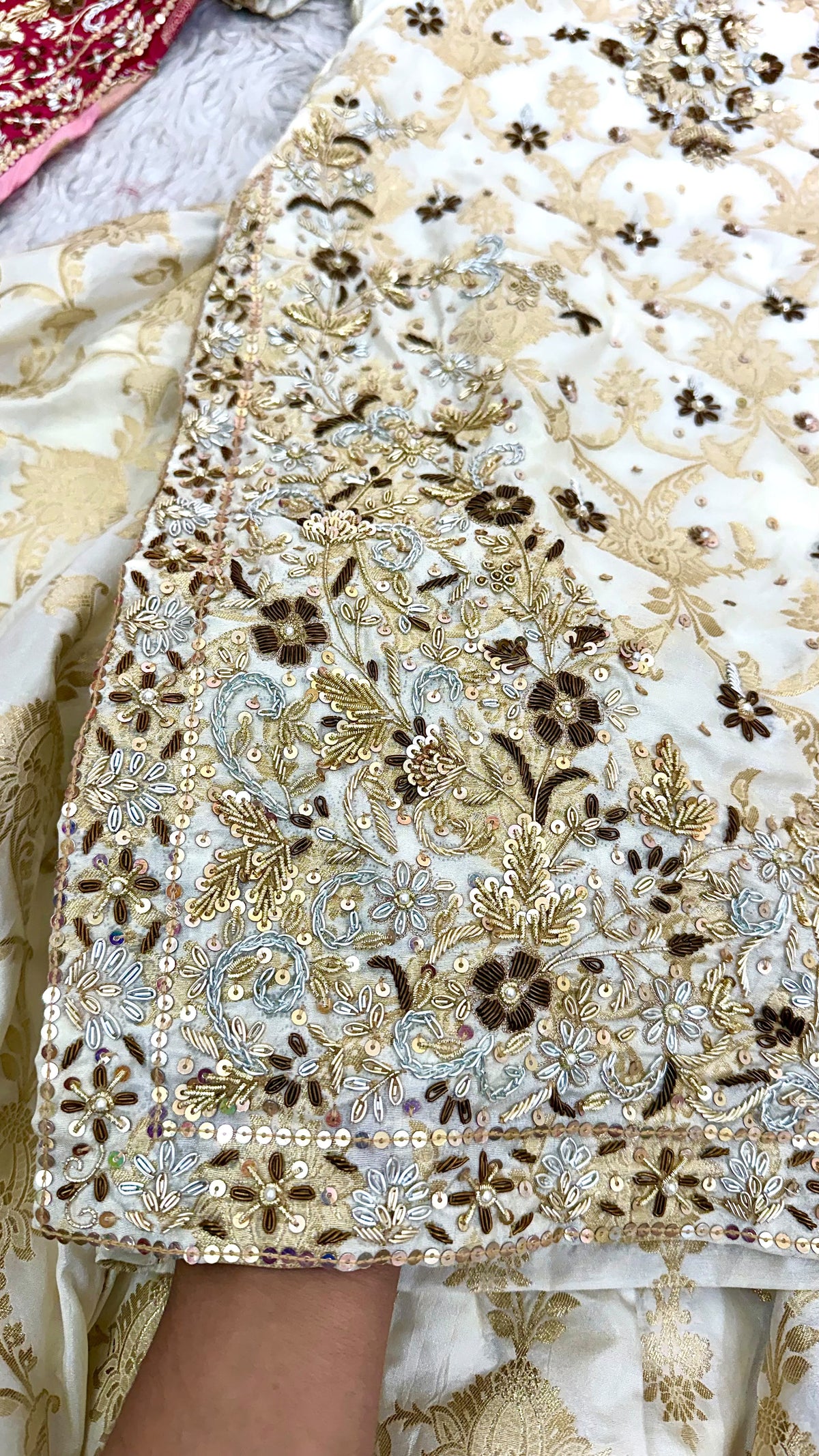 BLENDED KATAAN SILK MULTI COLOR HAND WORK FARSHI SHARARA