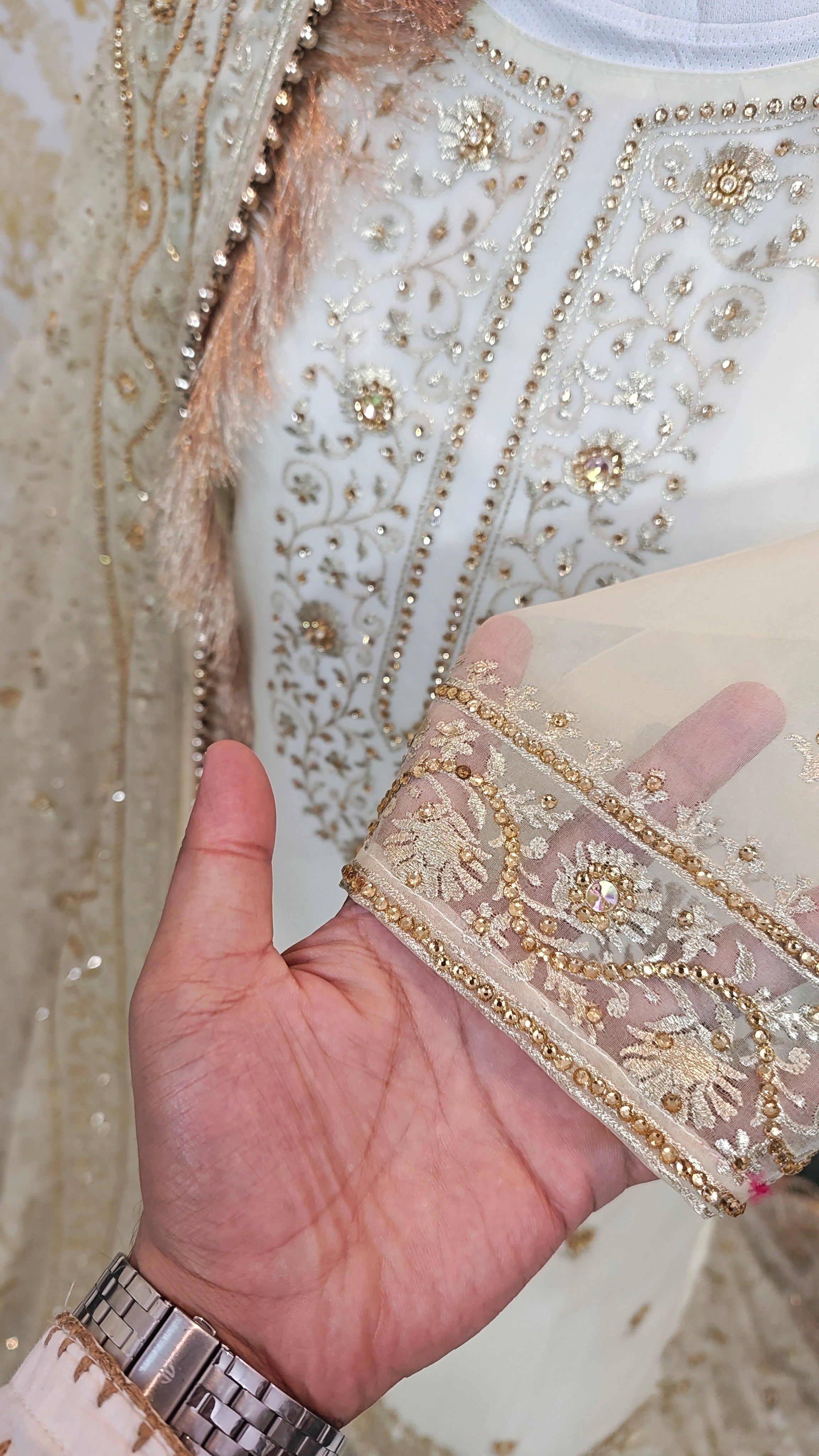 Off white  Jaal Pattern Embroidered Gharara