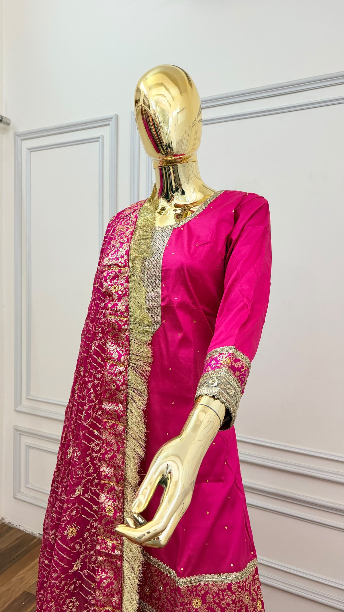 RANI PINK PLAN TOP KIMKHAB GHARARA