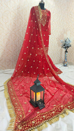 Bridal Maroon booti Pattern Embroidered Gharara