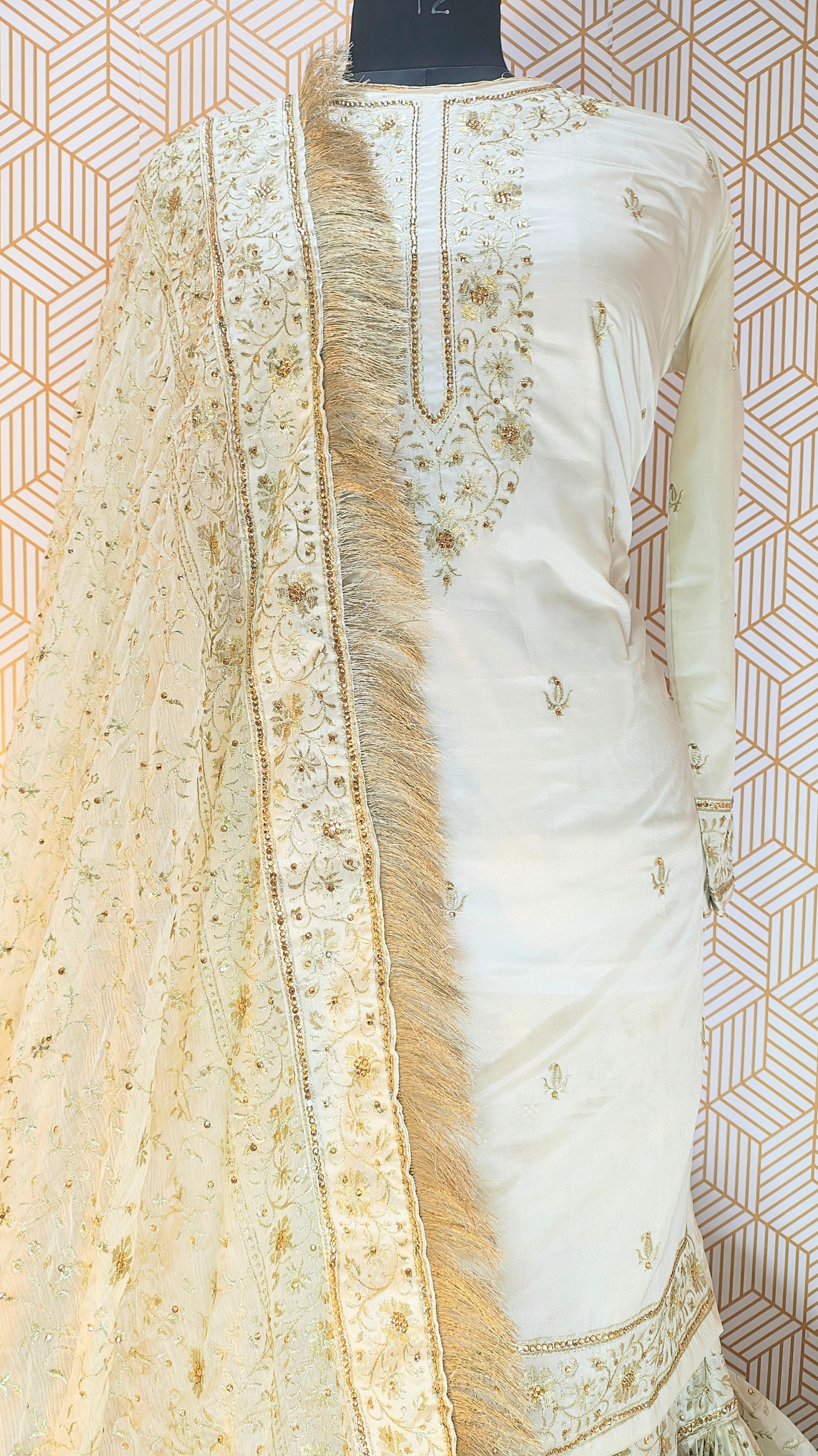 Off white Embroidered Gharara with Viscose silk base