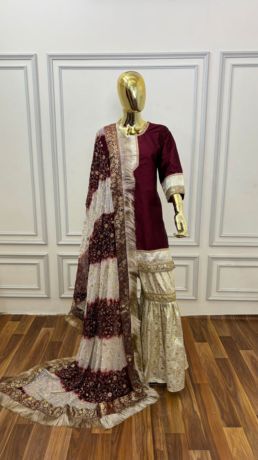 GARNIETTE OFF WHITE CONTRAST GHARARA