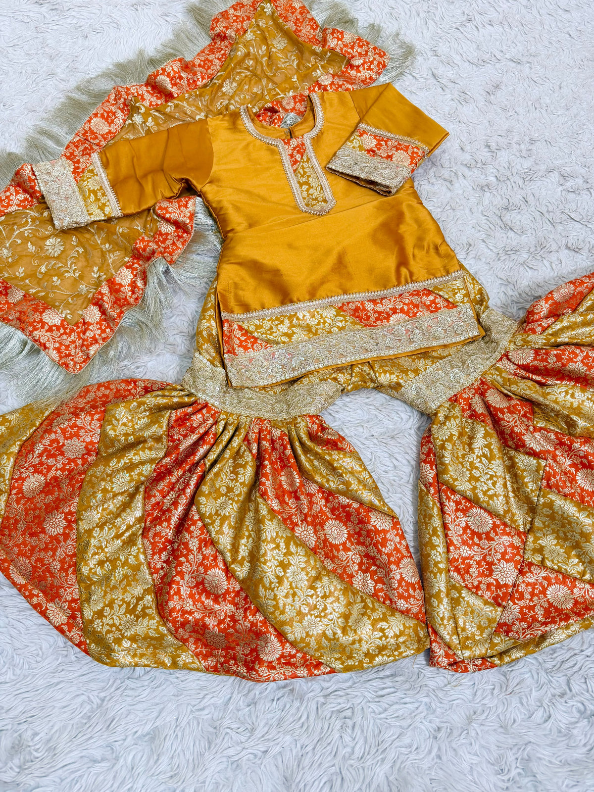 COAMIC ORANGE CONTRAST MOTHER DAUGHTER COMBO GHARARA