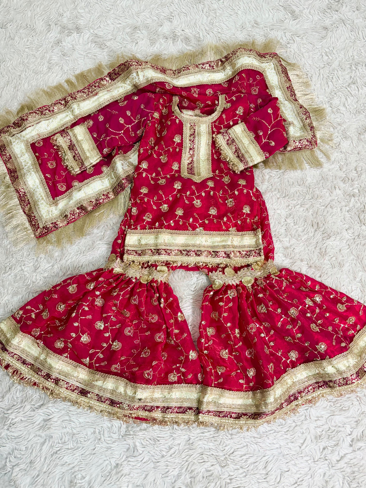 RANI PINK ORGANZA KIDS RAMPURI GHARARA