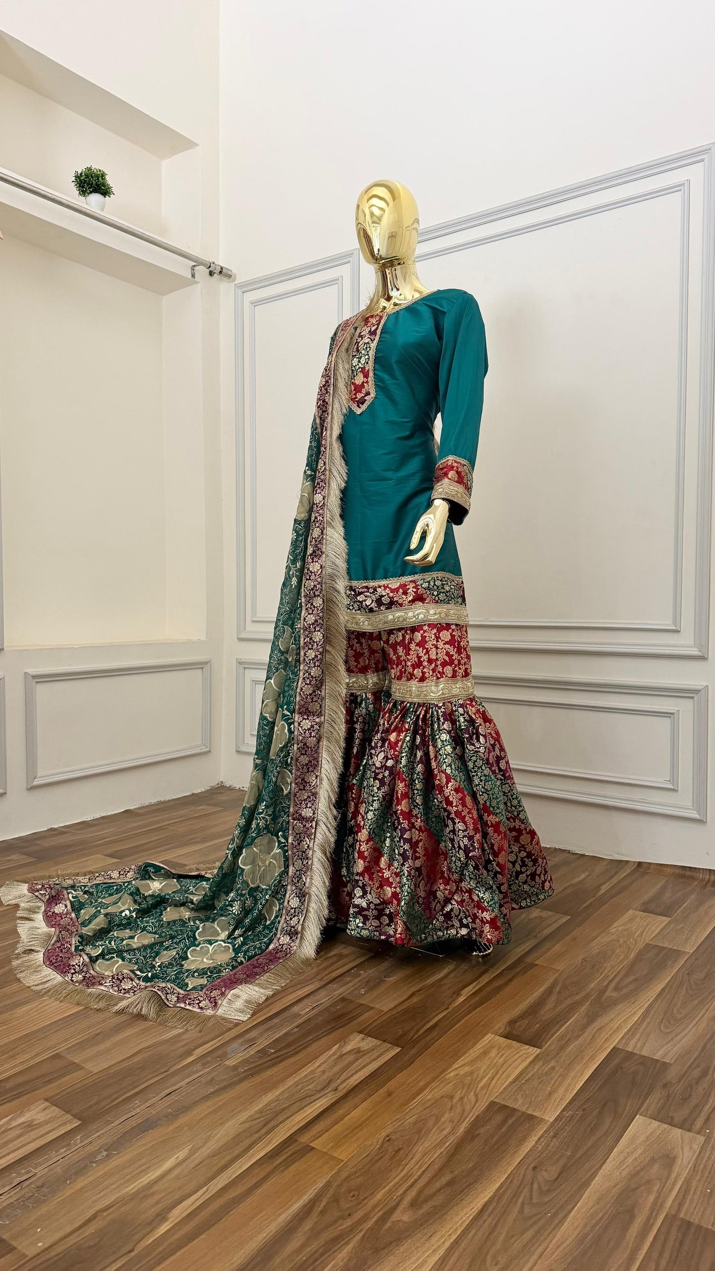 MOTHER DAUGHTER COMBO MULTI STRIPE KIMKHAB GHARARA