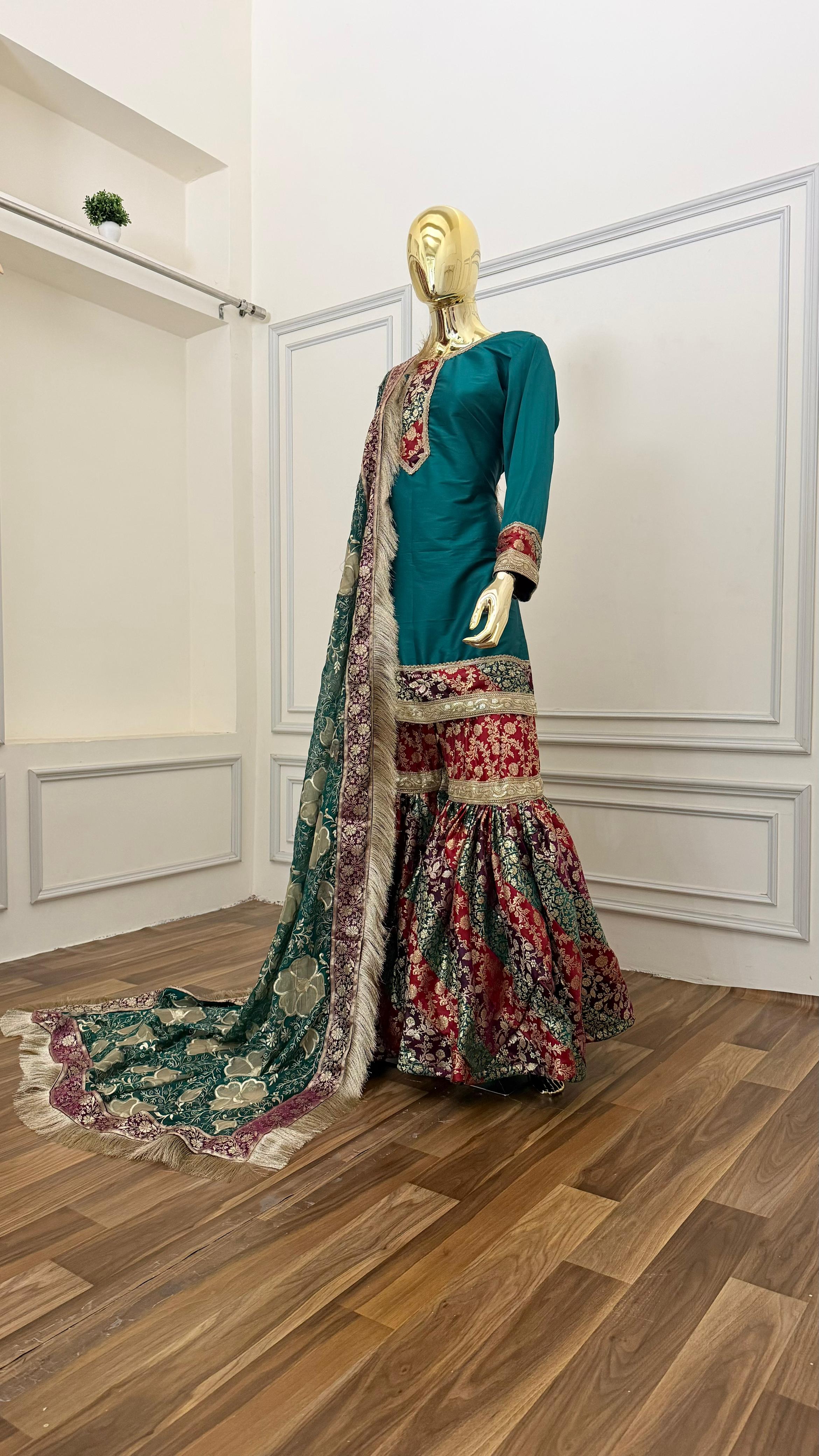 MOTHER DAUGHTER COMBO MULTI STRIPE KIMKHAB GHARARA